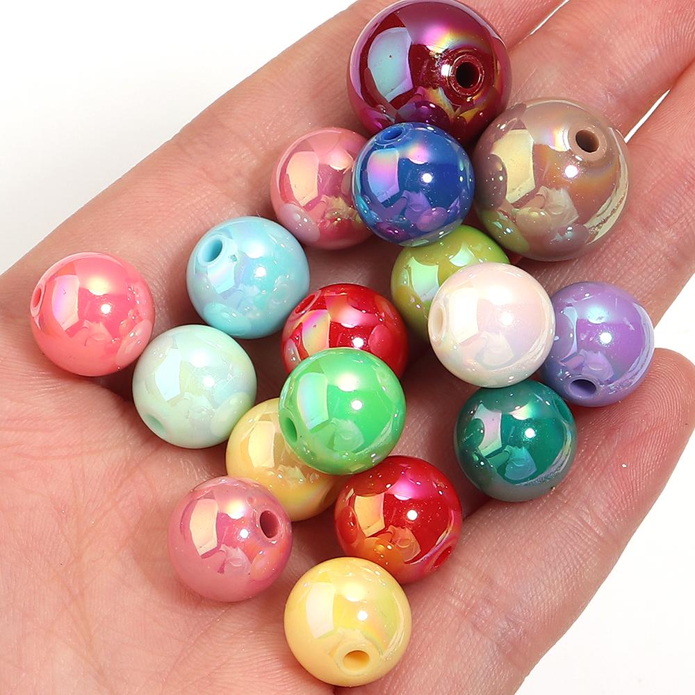 20-200pcs/lot 6-16mm Plated UV Colored Acrylic Ball Beads Loose Spacer Round Bead For DIY Phone Chain Bracelet Jewelry Accessory