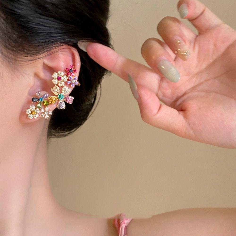 Colorful Design Flower Earrings Sweet Style  Earrings Zircon Earrings  Party Wear