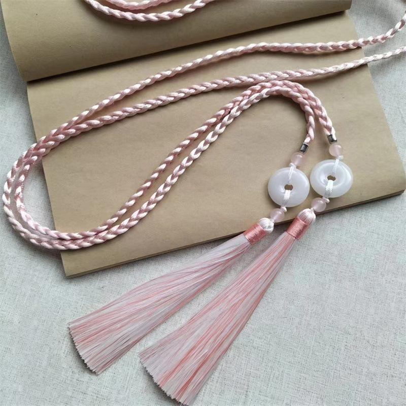 Handwoven Traditional Chinese Style Hanfu Waist Tie Belt with Ping An Pendant for Women Men Cosplay Daily Outfits