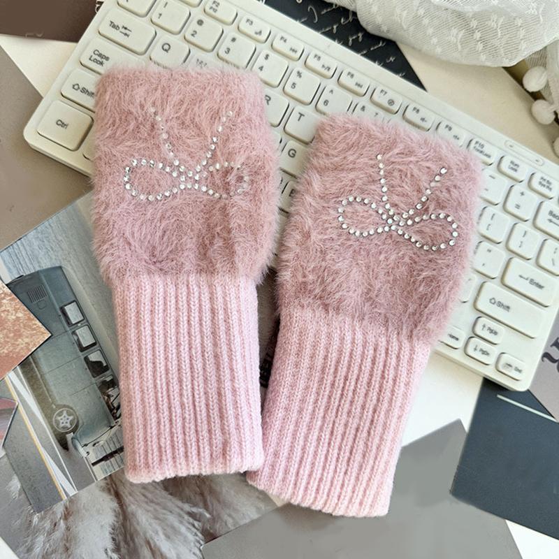 1Pair Warm Half Finger Gloves Can Write Students' Winter Touchscreen Gloves