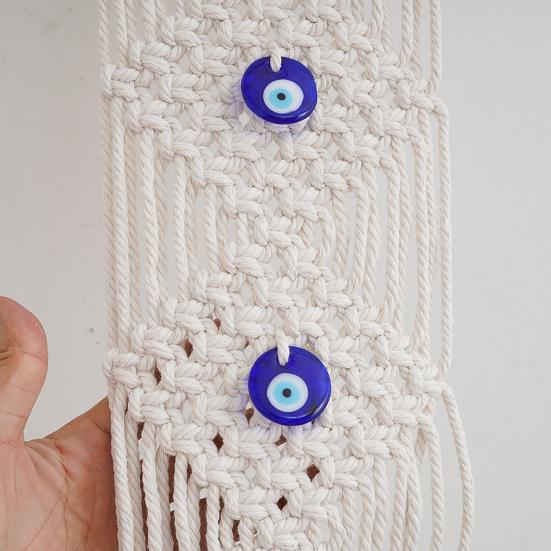 Yousheng Boho Evil Eye Tapestry, Cotton Rope Braided Tapestry, Wall Hanging Turkish Blue Eye Tapestry for Living Room Bedroom Nursery Home