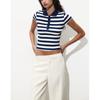 Summer New Product Women's Clothes Breasted Decorative Cotton Stripes Rib Lapel Short Sleeve Polo Shirt 0858154