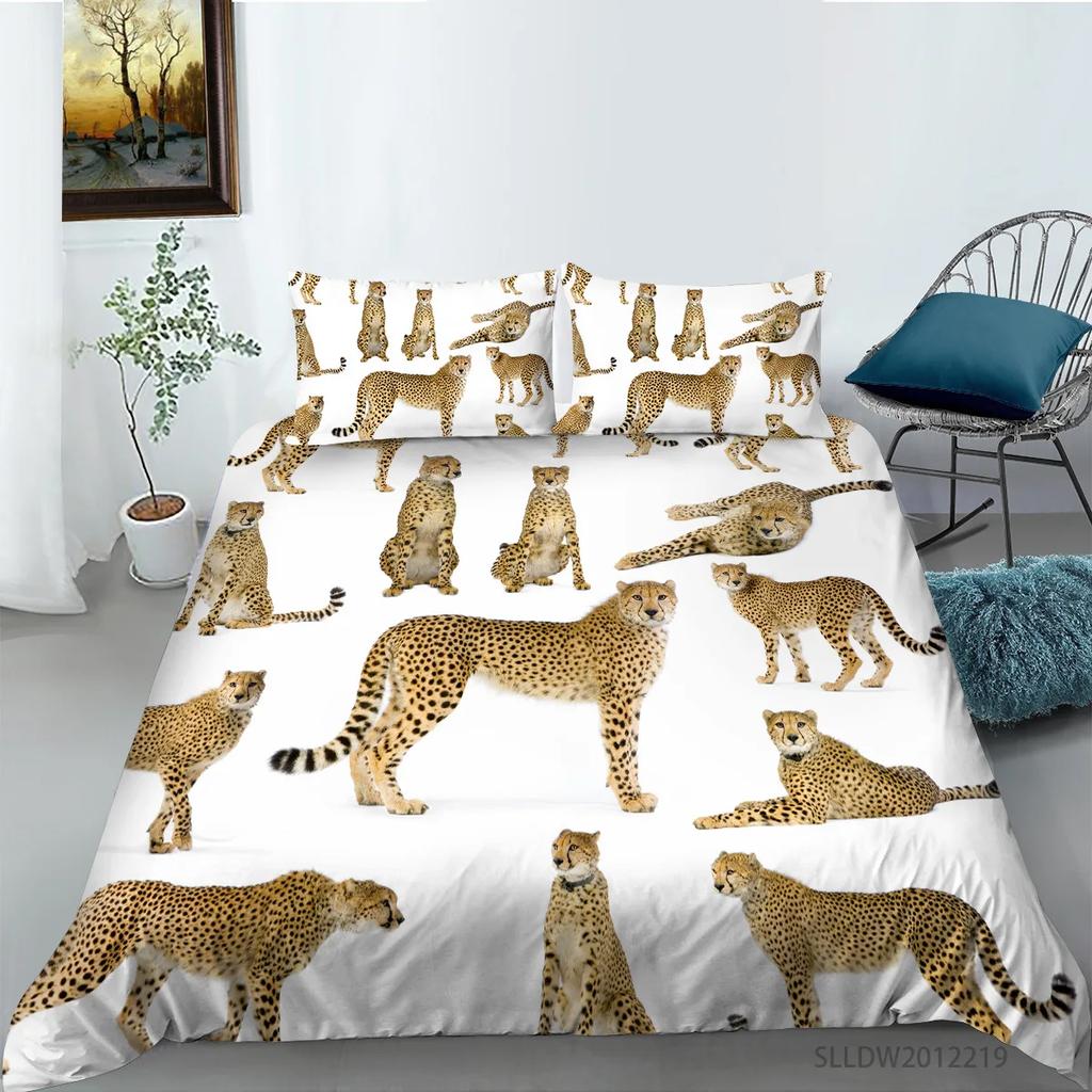 Leopard Duvet Cover Set King/Queen Size Brown with Black Spots Cheetah Bedding Set for Adults Men 2/3pcs Polyester Quilt Cover