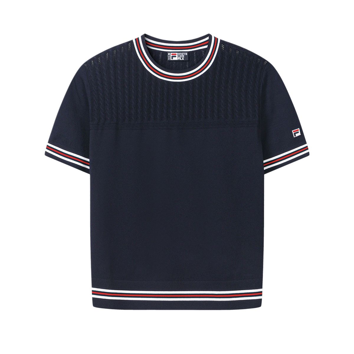 FILA Heritage Color Block Круглый вырез Короткий рукав Вязаный топ Женские топы F11W638418F-DB S