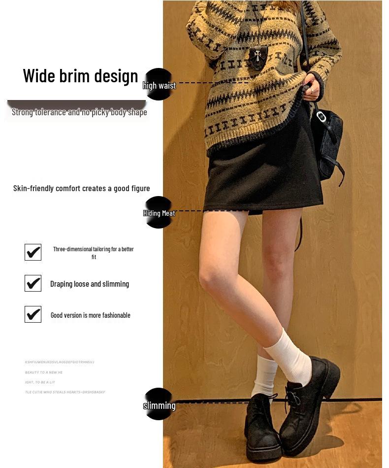 Autumn/Winter 2025 High-Waist A-line Woolen Flannel Skirt: Slimming, Hip-Hugging Design for Women