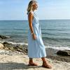 Sleeveless Lapel Collar Midi Dress with Button Front and Waist Tie for Women Casual Loose Fit Summer Dress