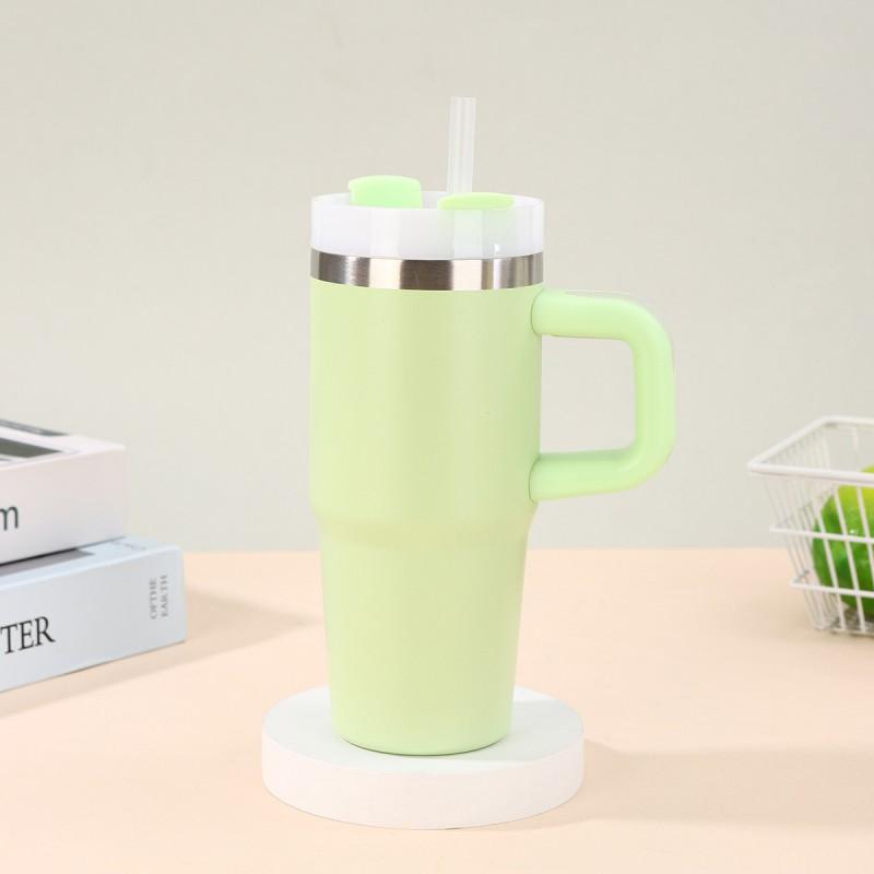 14oz Stainless Steel Vacuum Insulated Travel Mug With Handle Straw Car Office Outdoor Use