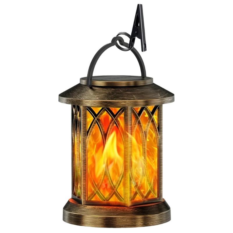 Solar Flame Lanterns Outdoor Waterproof Upgraded Flickering Flame Solar Lantern Lights Decorative Hanging Lamp for Yard Garden