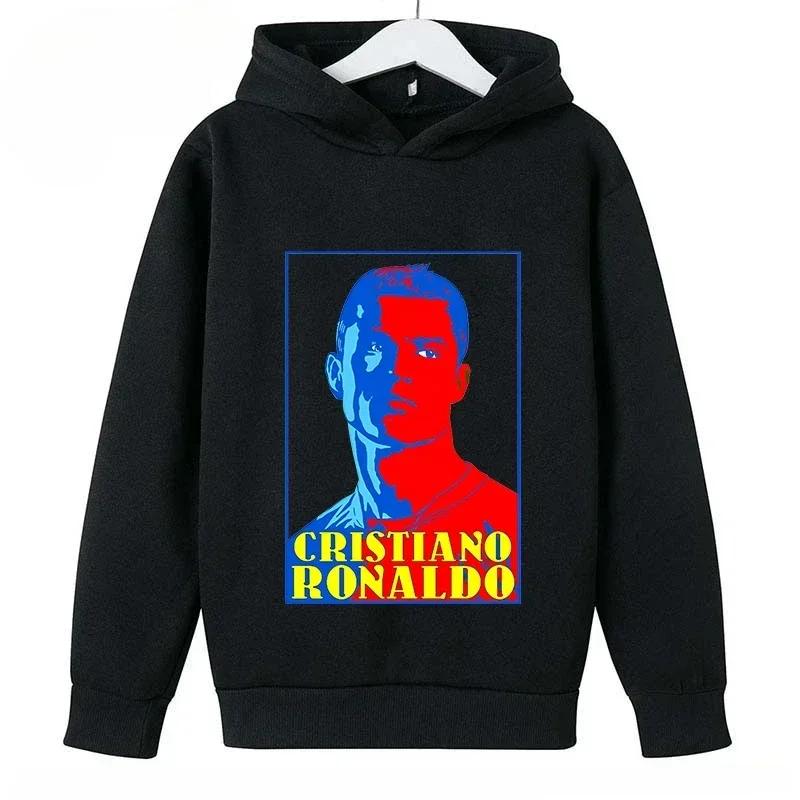 Autumn Winter Football Star Ronaldo Mendes Printed Hoodies Casual Warm Sports Long Sleeved Children's Boy and Girl Kids Unisex Hooded Sweatshirts