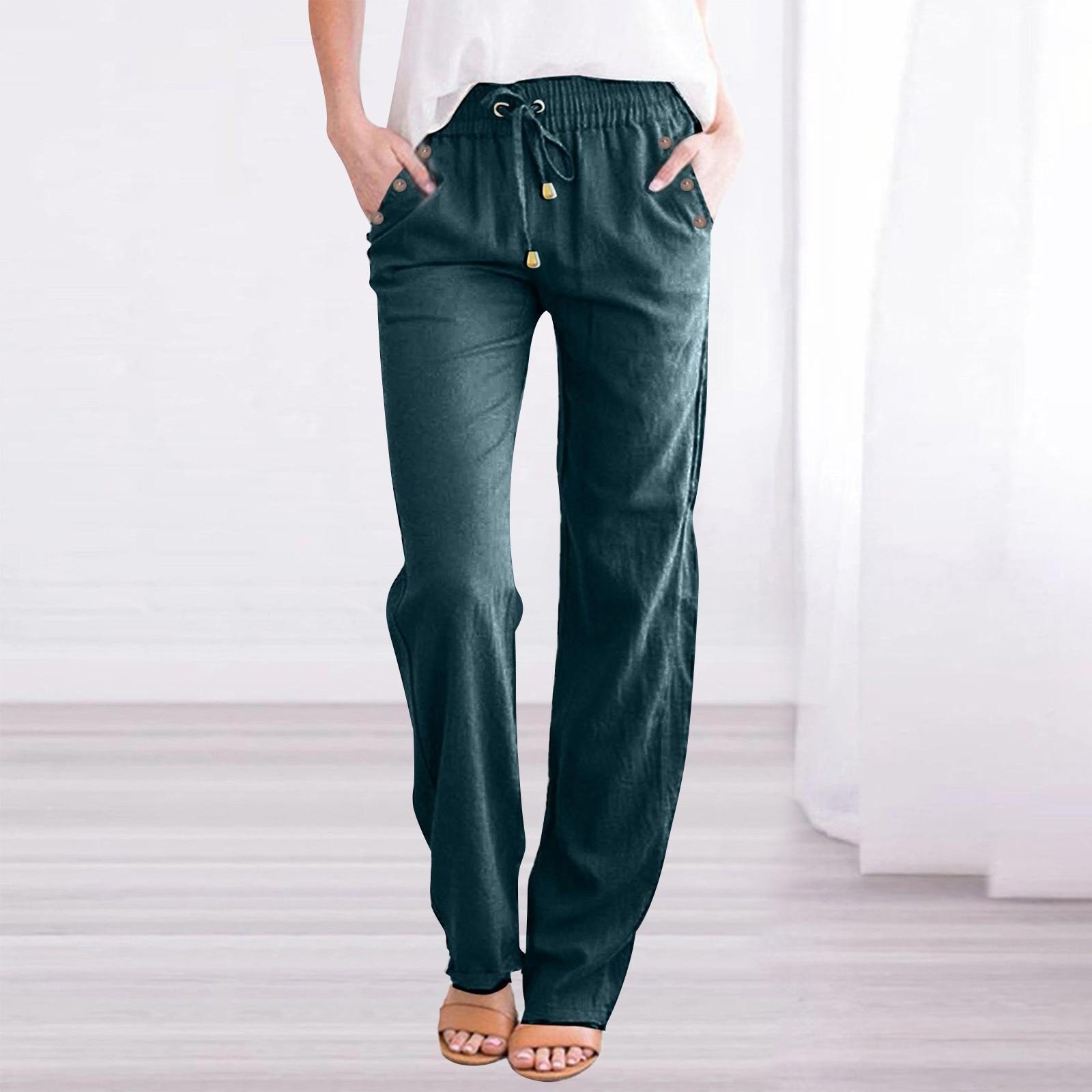 

Женские хлопковые льняные брюки, летние широкие повседневные свободные брюки-палаццо с высокой талией и шнурком, брюки с карманами XL