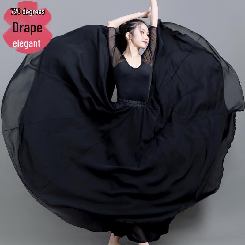 Agent 720° Double Layer Chiffon Dance Skirt for Women - Solid Color Long Midi Skirt