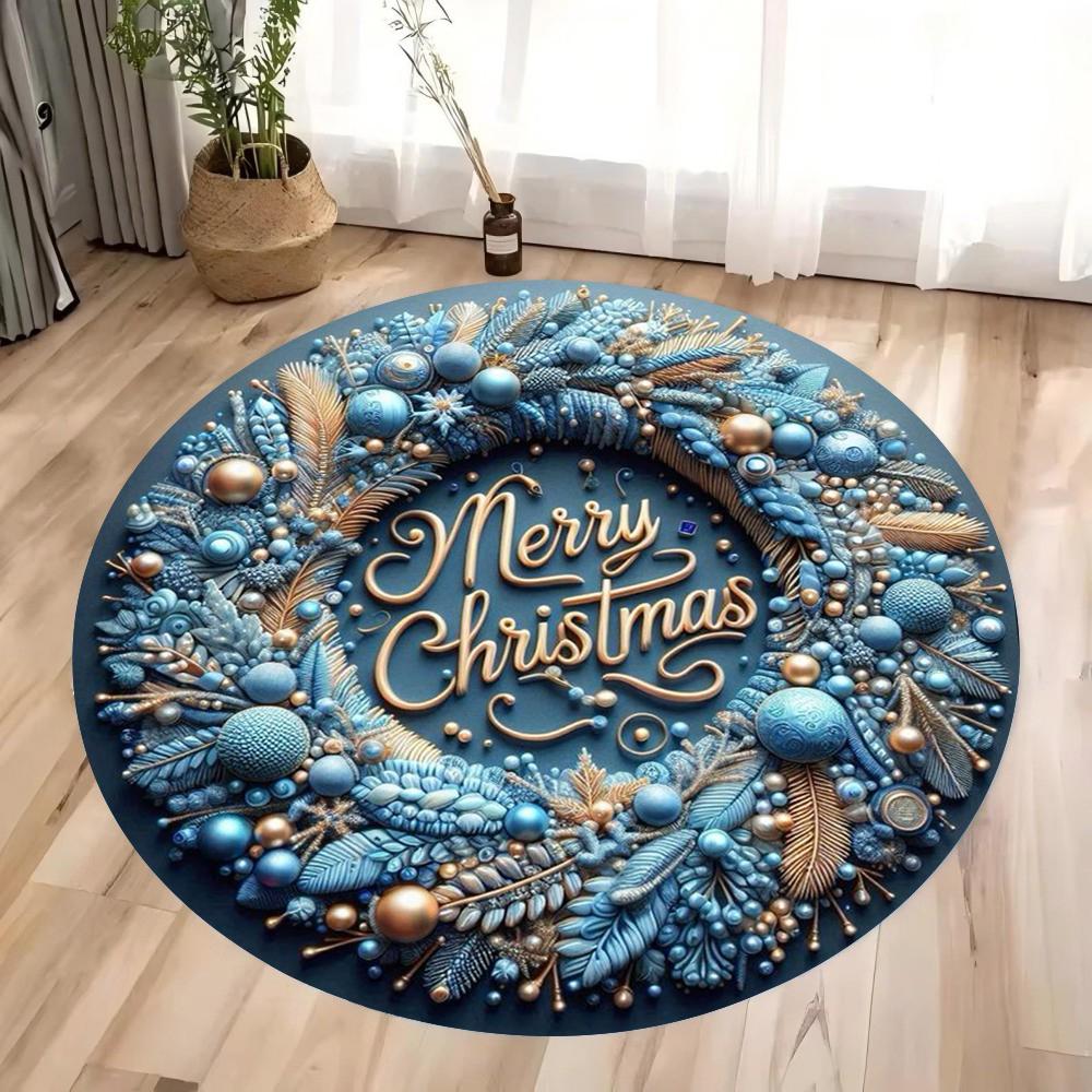 Merry Christmas Round Area Rug Bedroom Kitchen Mat Washable Indoor Floor Accent Bathroom Living Room Home Office Hallway Carpet
