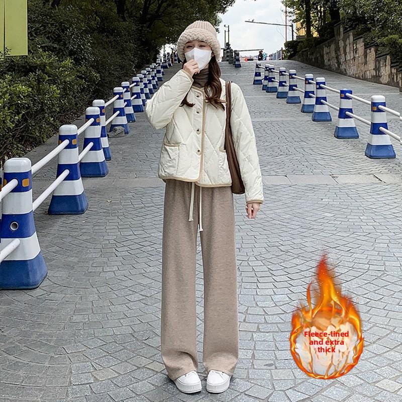 

Розовые вязаные брюки из искусственного кашемира для женщин Осень и Зима Плюс бархат Утепленные С высокой талией Драпирующиеся Свободные Повседневные Прямые Широкие брюки one size