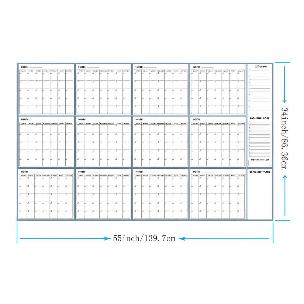 Dry Erase Calendar For Wall 55x34 Inches Undated Planner With Markers Magnetic Stickers Undated Wall Calendar For Men Women серый