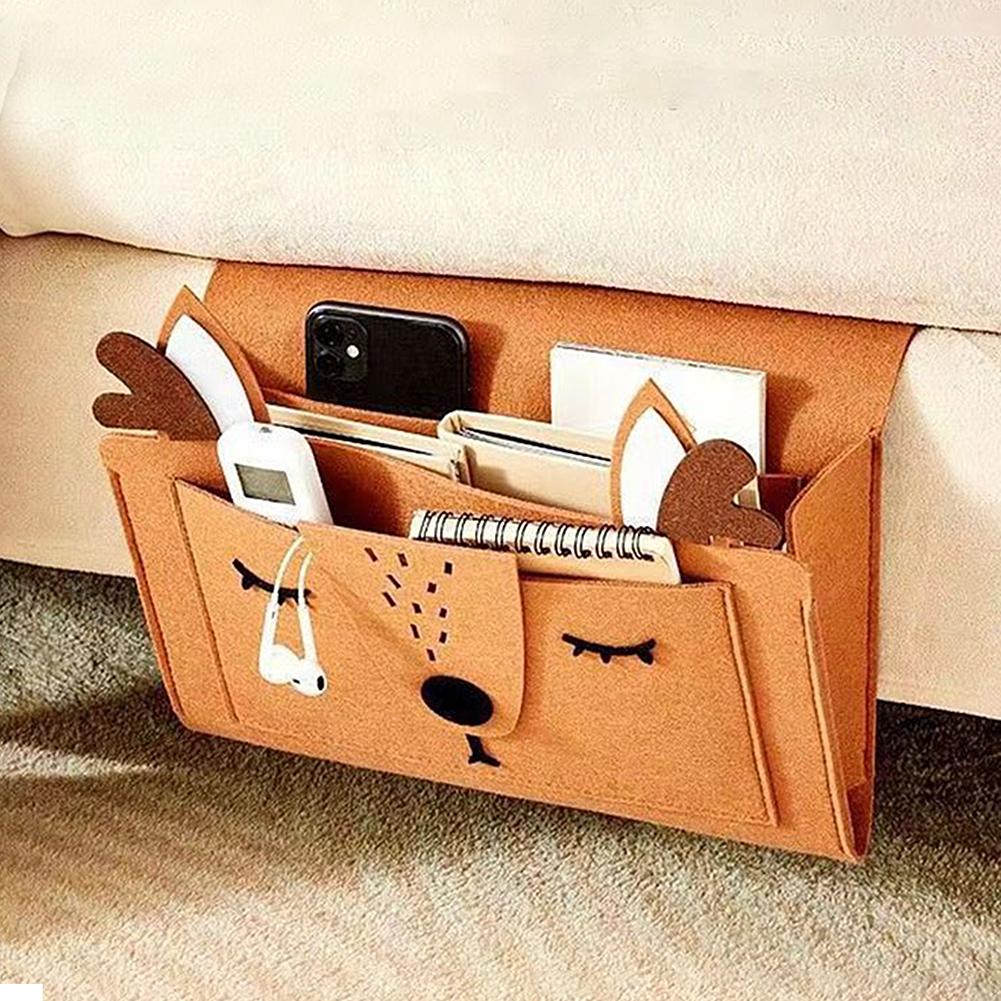 Felt Bedside Storage Bag Cartoon Bedside Organizer Sofa Bed Book Phone Remote Control Hanging Storage Bag Couch Holder Pocket