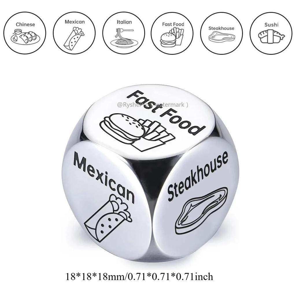 1pc Food Decision Dice Anniversary Date Night for Couple Stainless Steel Food Determine Dice Set Men Women Birthday Wedding Gift