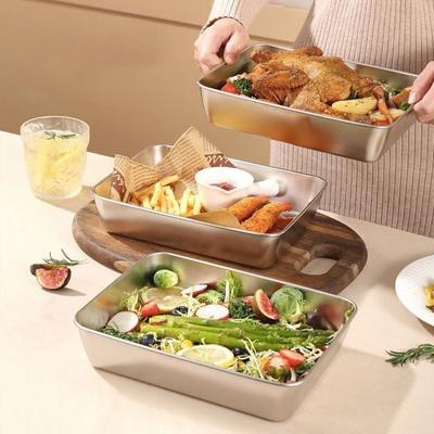 Plat de Rangement de Cuisine en Acier Inoxydable avec Couvercle Plat de Conservation Alimentaire Outils de Cuisine
