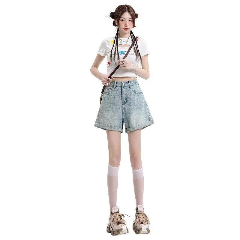 2024 Women's High Waist Slimming Rolled Edge Denim Shorts - Trendy European Style