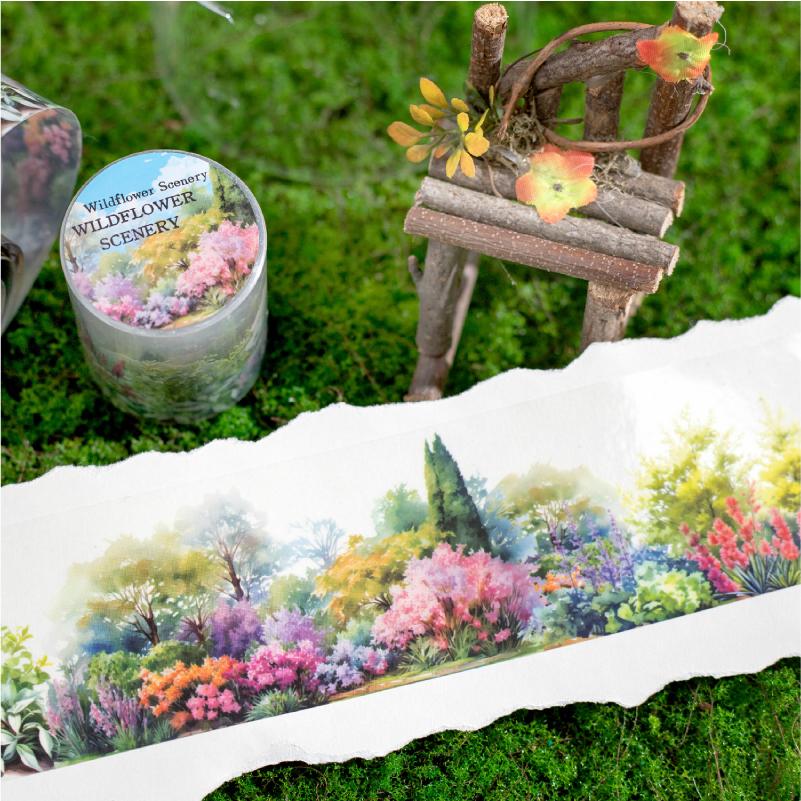 PET Tape Mountain Wild Flower Realm Series Flower Stone Landscape Outdoor Hand Account Collage Material DIY Decoration Card Gift