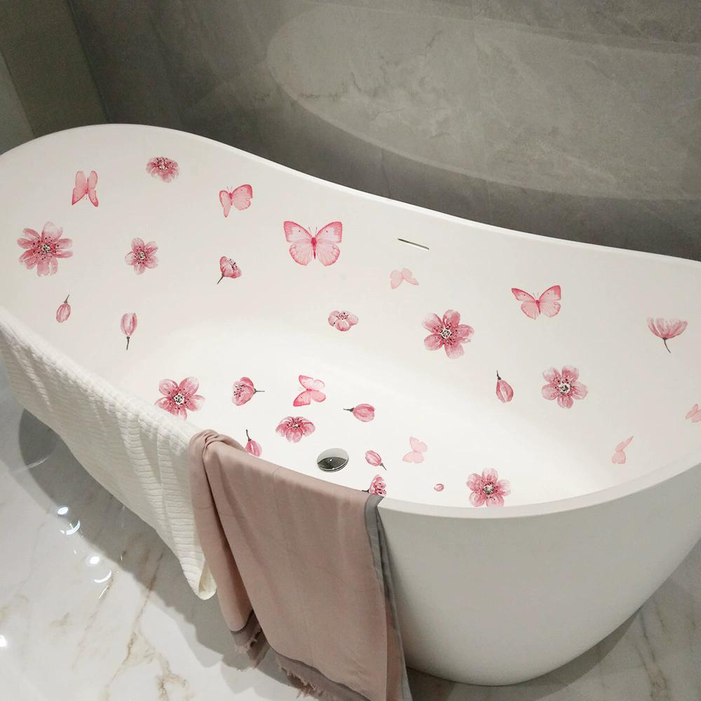 1pc PVC Bathtub Stickers Waterproof Flower Decor Elegant Bathroom Wall Decals Easy to Install Toilet Decoration