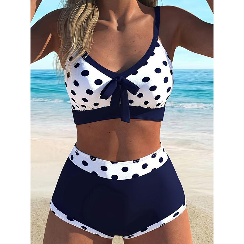 

Sexy Polka Dot Bikini Set Women Swimsuit Two-Piece Lace Up Bow Female Swimwear Backless Bathing Summer Fashion Beachwear XXL темно-синий