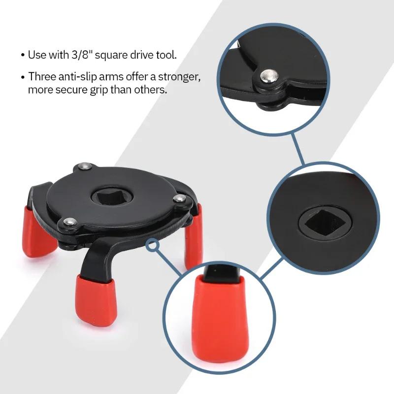 Universal 3 Jaw Adjustable Oil Filter Remover Wrench 3/8 Inch Car Maintenance Tool 60-95mm 2.4-3.7 Inch Auto Repair Equipment