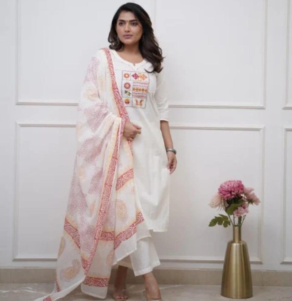 Women Designer Party Wear Salwar Suit Indian Bollywood Cotton Top Tunic Kurti Pant Dupatta Set