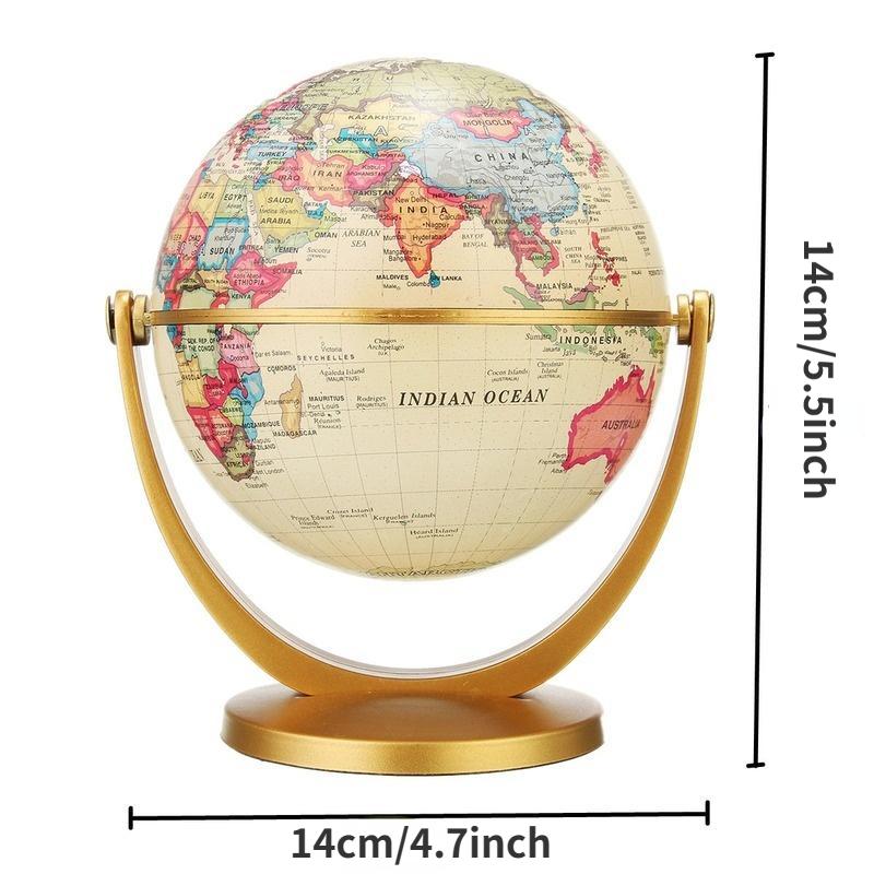 1PC 12cm Retro Globe 360 Rotating Earth World Ocean Map Ball Antique Desktop Geography Learning Education Home School Decoration