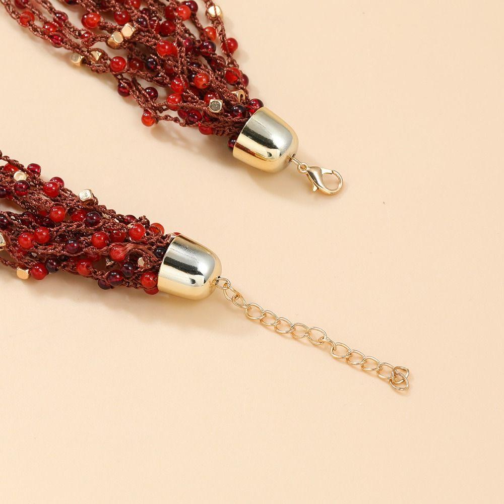 Tassel Multilayer Necklace Twine Bohemian Necklace Fashion Red Beaded Necklace  Travel