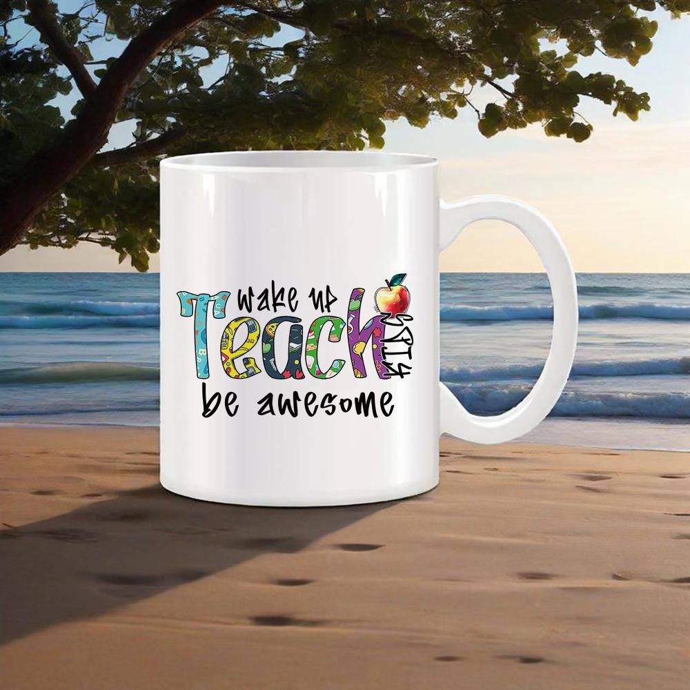 Light Blue Mug for Teachers' Day Lovely Water Mug for Educators Apply Shape Coffee Cup Rainbow Drinkware Back School Use Cups