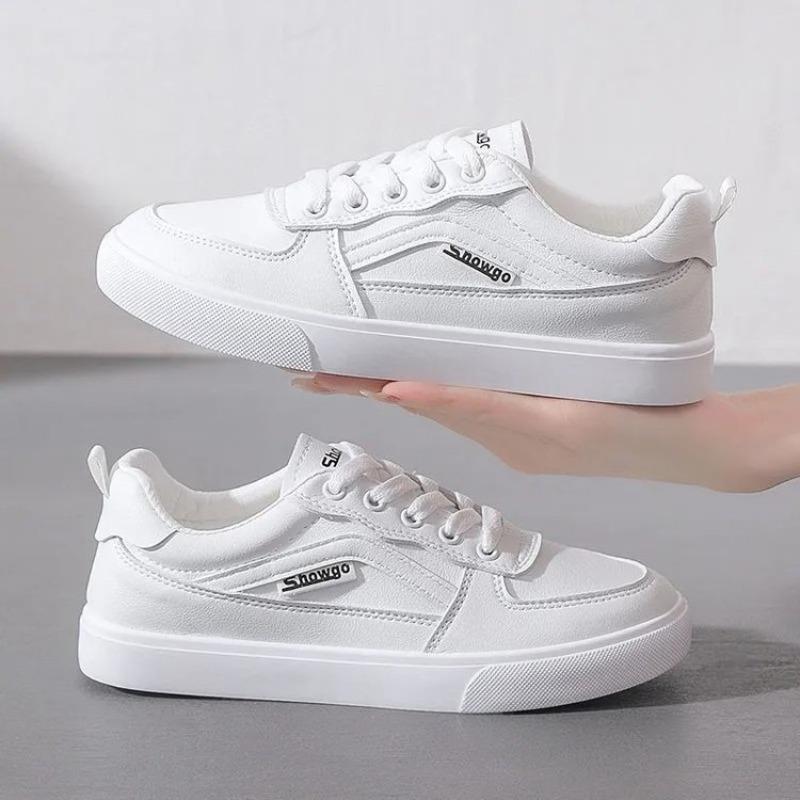 Schuhe mit flachem Boden, einfarbig weiß, Herbst neu, zum Schnüren, einfache Freizeitschuhe, vielseitige Board-Schuhe für Studenten