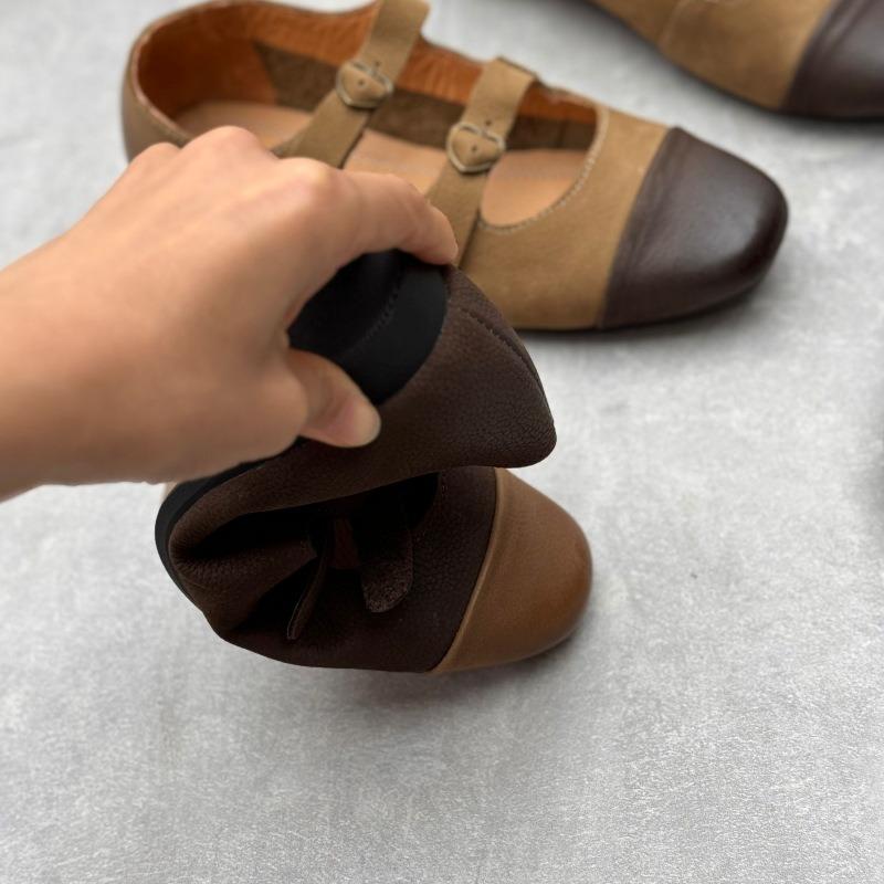 Pravé kožené boty, jaro/léto, vintage, ručně vyrobené, čtvercové, ploché, měkké hovězí boty pro ženy