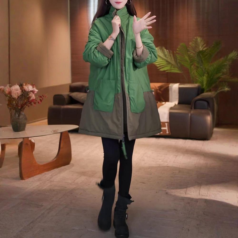 Giacca in Cotone Trendy con Collo Rialzato Spesso da Donna Versatile Vestibilità Slim Cappotto Invernale Caldo Capo d'Abbigliamento Esterno Reversibile