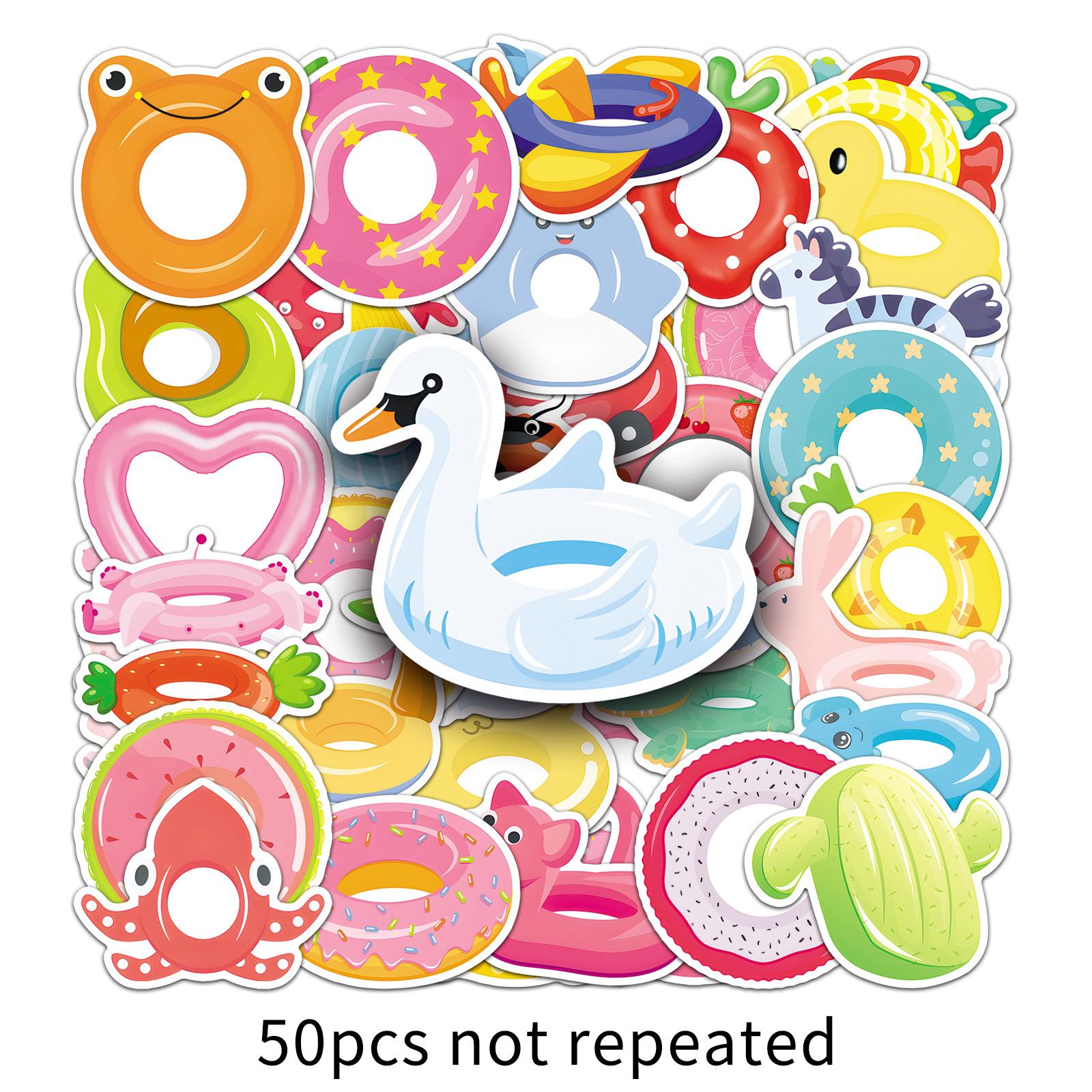 

50 Граффити-наклеек с плавательными кругами, мультяшные, милые, летние, свежие, детские декоративные наклейки для чашки для воды, мобильного телефона, креативные