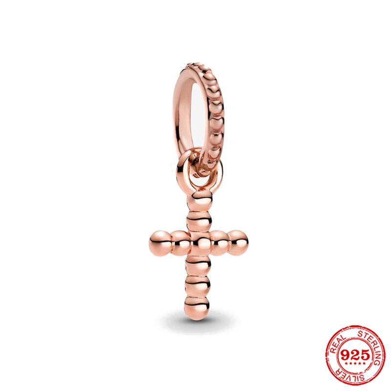 925 Silver Sparkling Cross Safety Chain Dangle Charm Buddha statue Goddess Bead Fit Original Bracelet DIY Jewelry For Women Gift