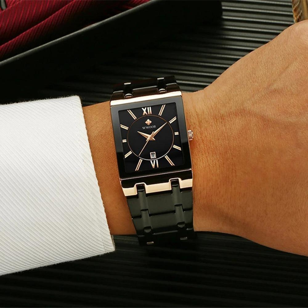 WWOOR Top Brand Luxury Steel Strap Business Quartz Watch Men Casual Waterproof Sports Watch