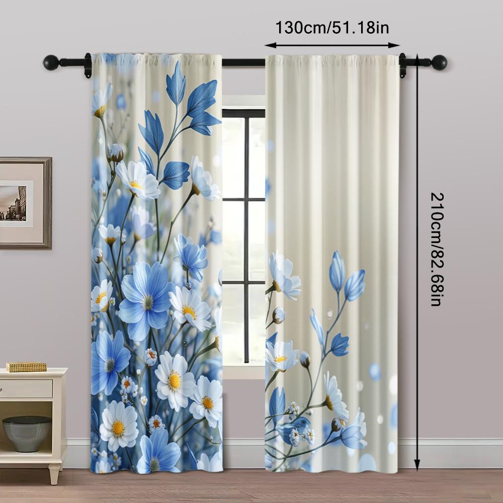 2pcs, Window Curtain Rose Blue Chinese Painting Versatile 100% Polyester (without Rod) Art Deco Festive Perfect for Bedroom,