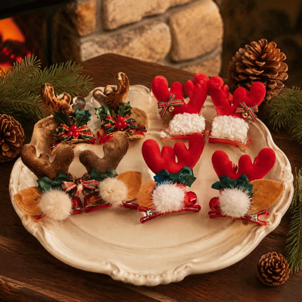 2pcs/set Red Plush Christmas Hair Accessory Pom-pom Plush Hair Clips  Party
