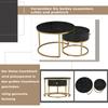Couchtisch Rund, Satztisch 2er Set, Moderne Nesting Kaffeetisch Schublade, Gold Marmormuster, Sofatische Schlafzimmer Balkon Büro, Schwarz