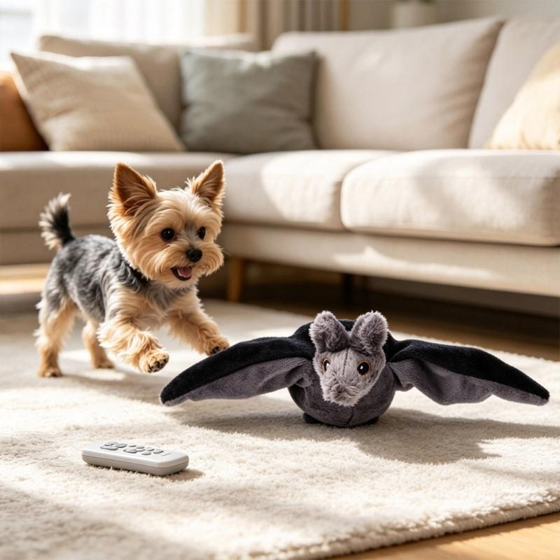 Hanging Bat Motion Toy for Felines and Small Dogs, Soft Cover Wing Action Toy with Handheld Controller for Daily Indoor Activity Use