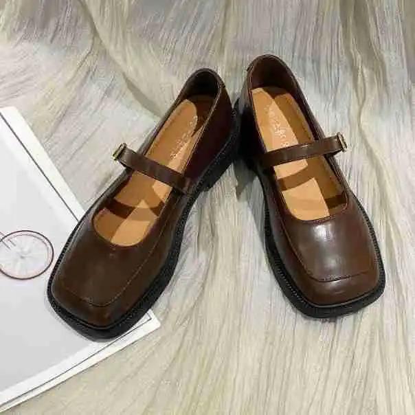 Shallow Mouth Retro Dámské Boty Oxfordky Ležérní Dámské Tenisky Britský styl Hranatá špička Letní Nové Kožené Preppy Šaty