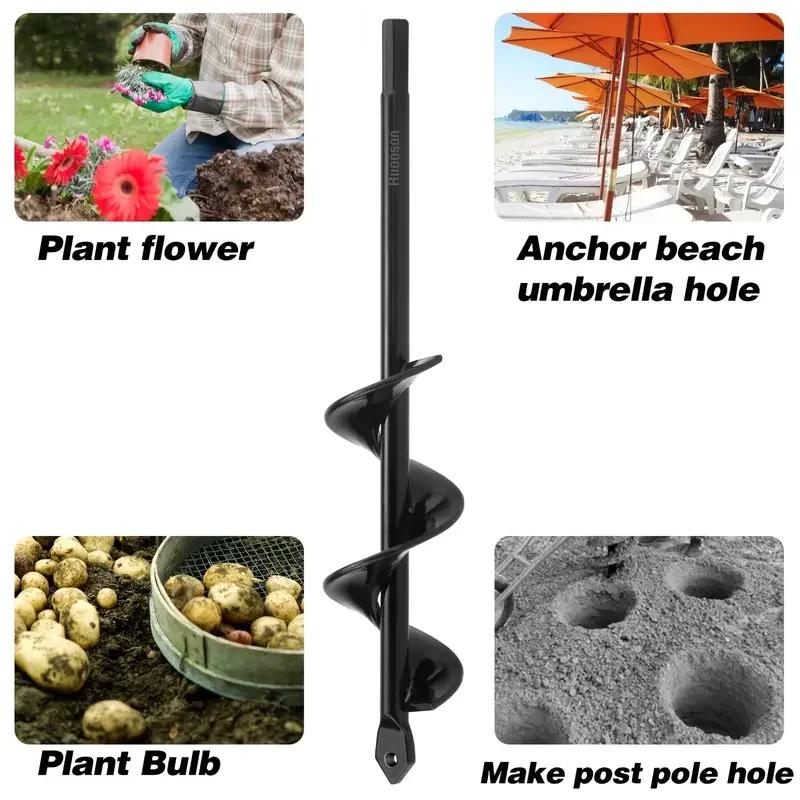 Garden Auger Spiral Drill Bit for Planting Holes In Loose Soil - Gardening Tool Accessories for Flower Bed Setup