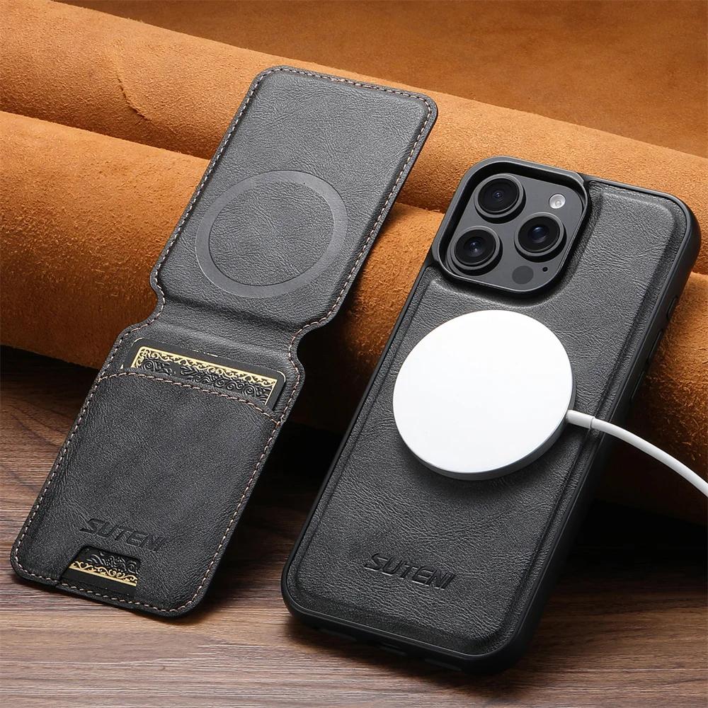 

Для MagSafe съемный магнитный чехол для телефона iPhone 16 15 Plus 14 13 12 Pro Max кошелек с держателем для карт кожаный чехол For iPhone 13