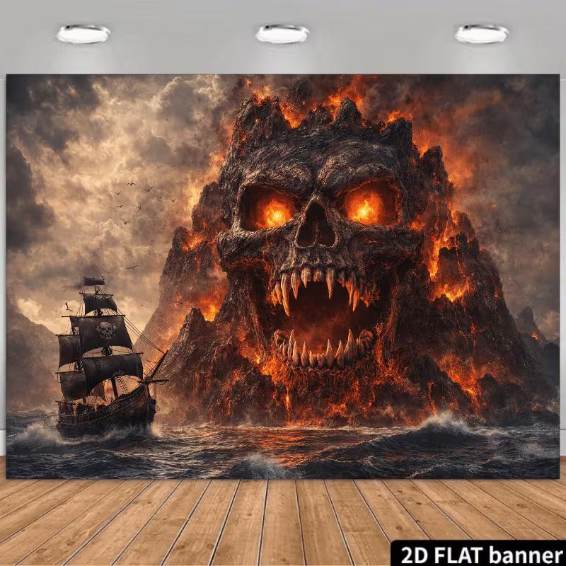 

2D Spooky Pirate Skull Island Backdrop for Halloween Photography 47.2x31.5inch/120*80cm