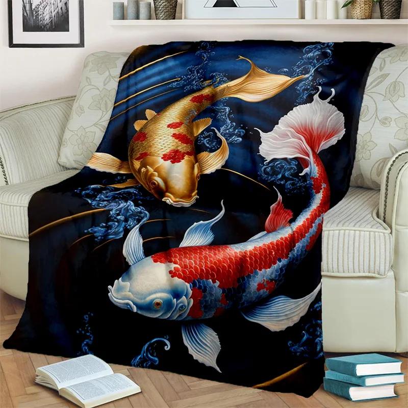 Naturalize Koi Carp Yin Yang Fish Blanket,Soft Throw Blanket for Home Bedroom Bed Sofa Picnic Travel Office Cover Blanket Kids 75x90cm