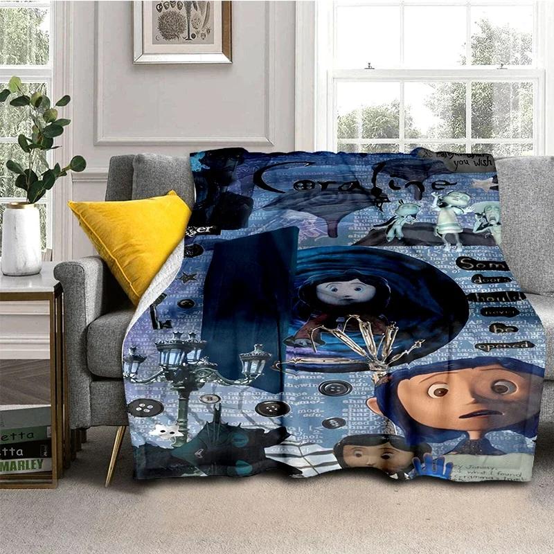 Coraline Animated Movie Throws Blanket Picnic Super Soft kawaii Blanket for Travel Bedding Couch Sofa Bed Blanket Birthday Gift