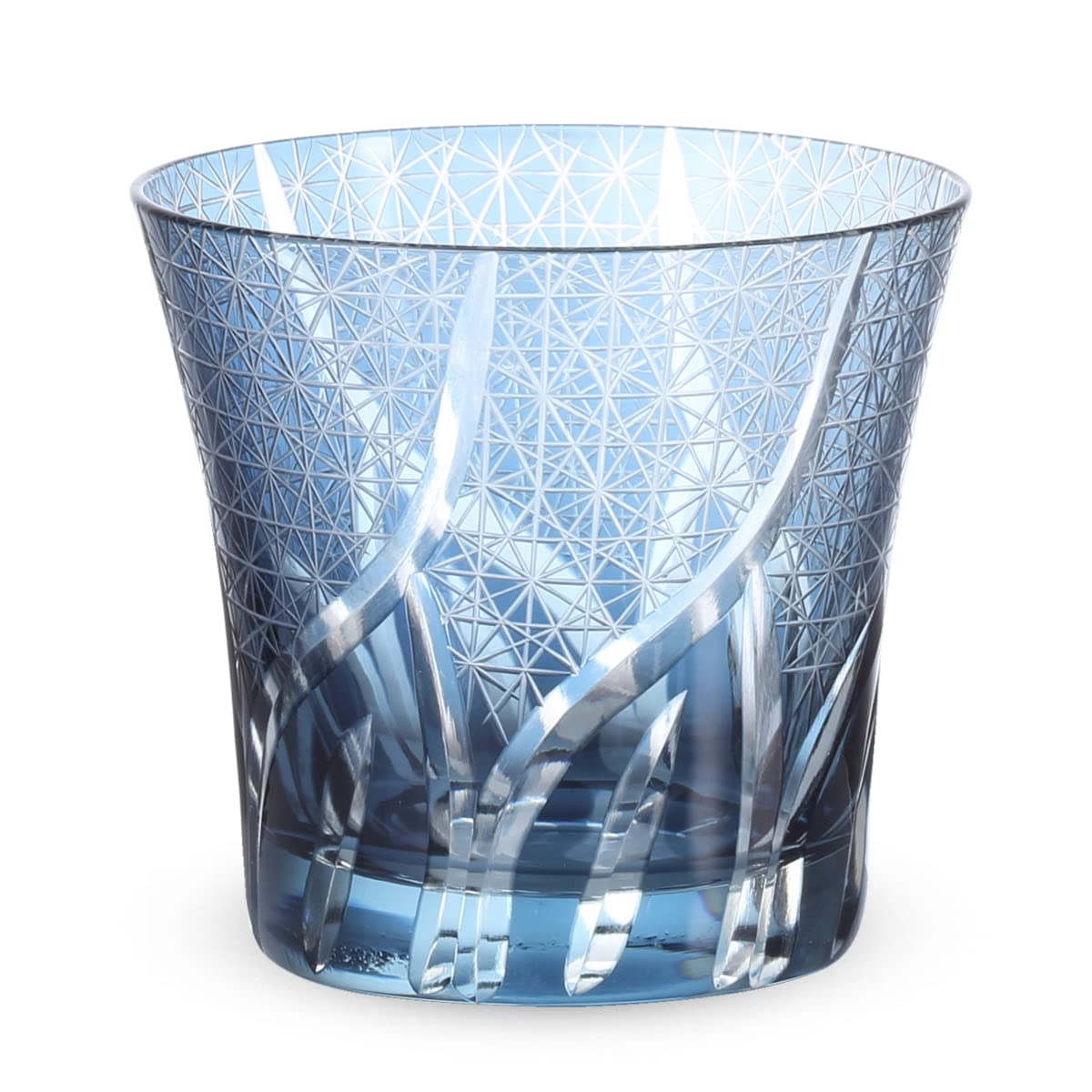 

Nostalgia Kiriko Glass Ranbori Komon Ink Blue with Bottom Bisho J-kitchens Cup, 94xH85mm, 240cc, (Small Pattern) Engraving, (Current Model)