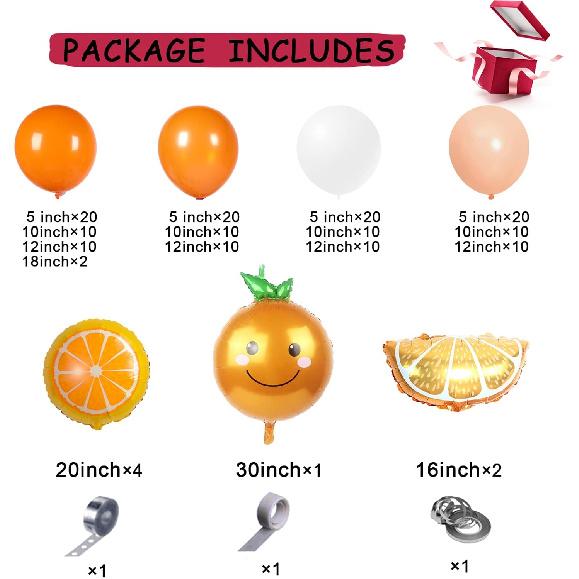 Little Cutie Baby Shower Decorations, 173PCS Orange Balloon Garland Arch kit, Macaron Pastel Orange Balloons, White Balloons for Baby Shower