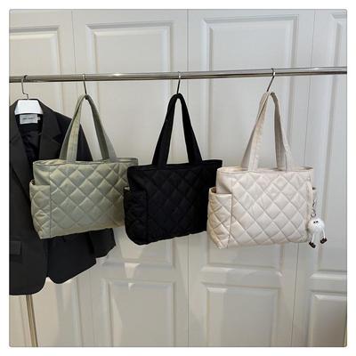 2026 Trendy Diamond Quilted Cotton Shoulder Tote Bag for Women, Large Capacity
