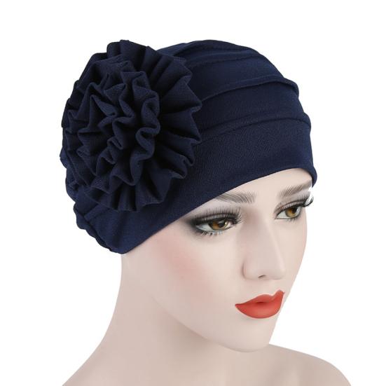 Turban Hat Stretchy Breathable Solid Color Women Side Flower Beanie Cap Headwear Hair Accessories